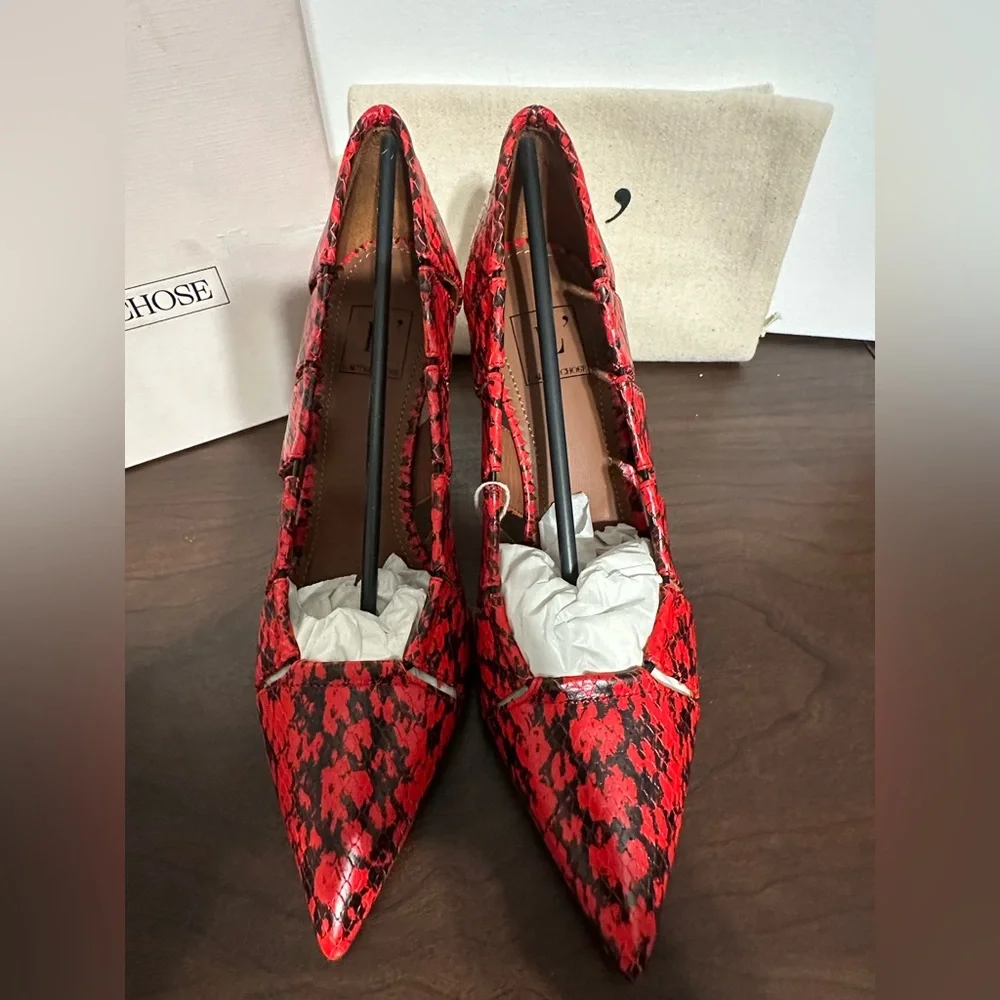 L’Autre Chose Red & Black Ayers Snake Print Heels  NIB Size 35.5 - $415 Retail